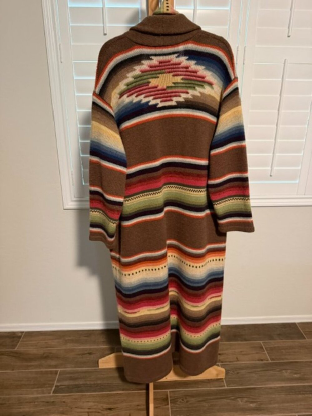 Vintage Lauren Ralph Lauren Southwestern Wool Maxi Duster Cardigan with Belt - Picture 3 of 4